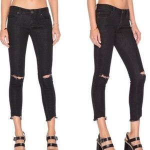 Free People Jeans Destroyed Ankle Skinny Jeans Raw Black Color